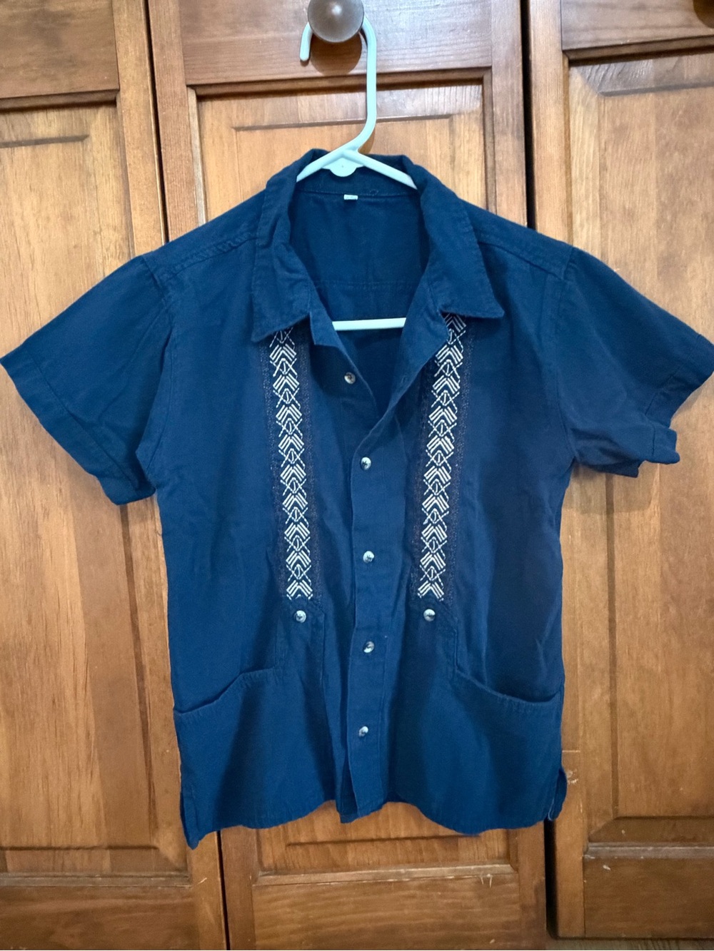 Linen Guayabera Navy Embroidered Short-Sleeve Shirts Boys 10